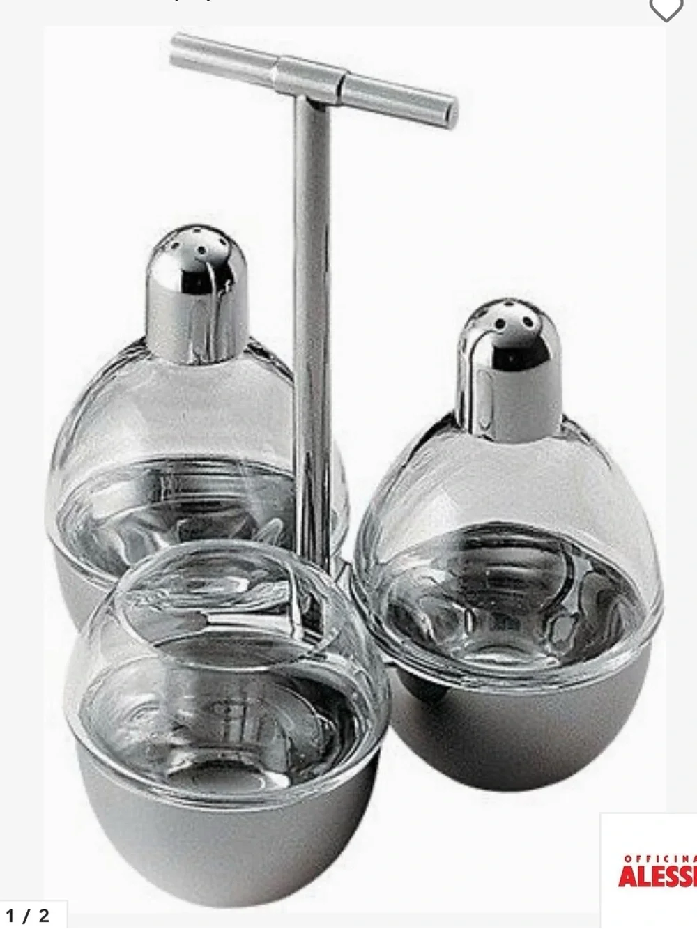 Alessi Stainless Steel and Crystal Glass Condiment Set